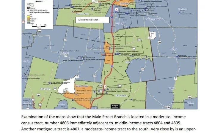 Map excerpt from a branch closing impact analysis report.