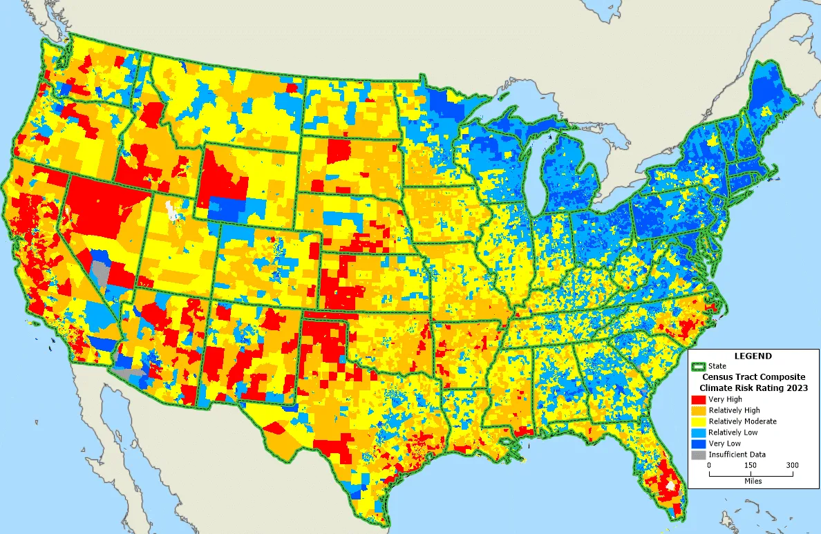 United States map showing composite climate risk ratings.