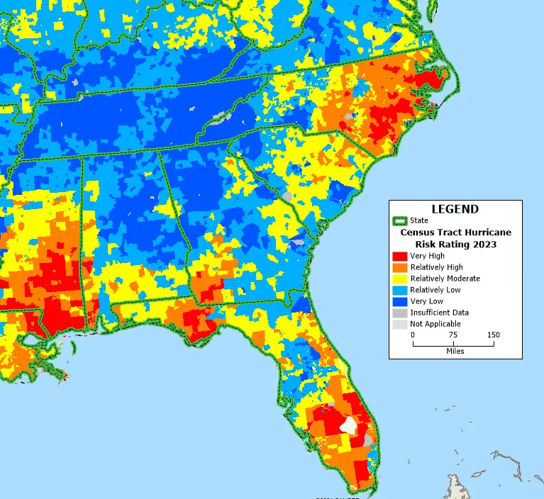 Map of Southeast hurricane risk.