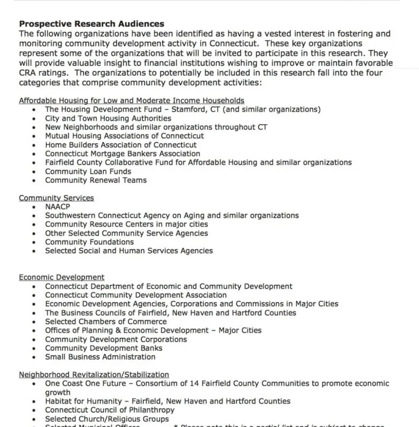 Research audiences excerpt from a community needs assessment report.