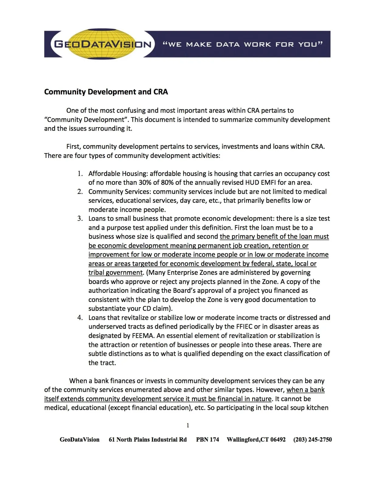 Excerpt from the Community Development book: an introduction to community development and CRA.