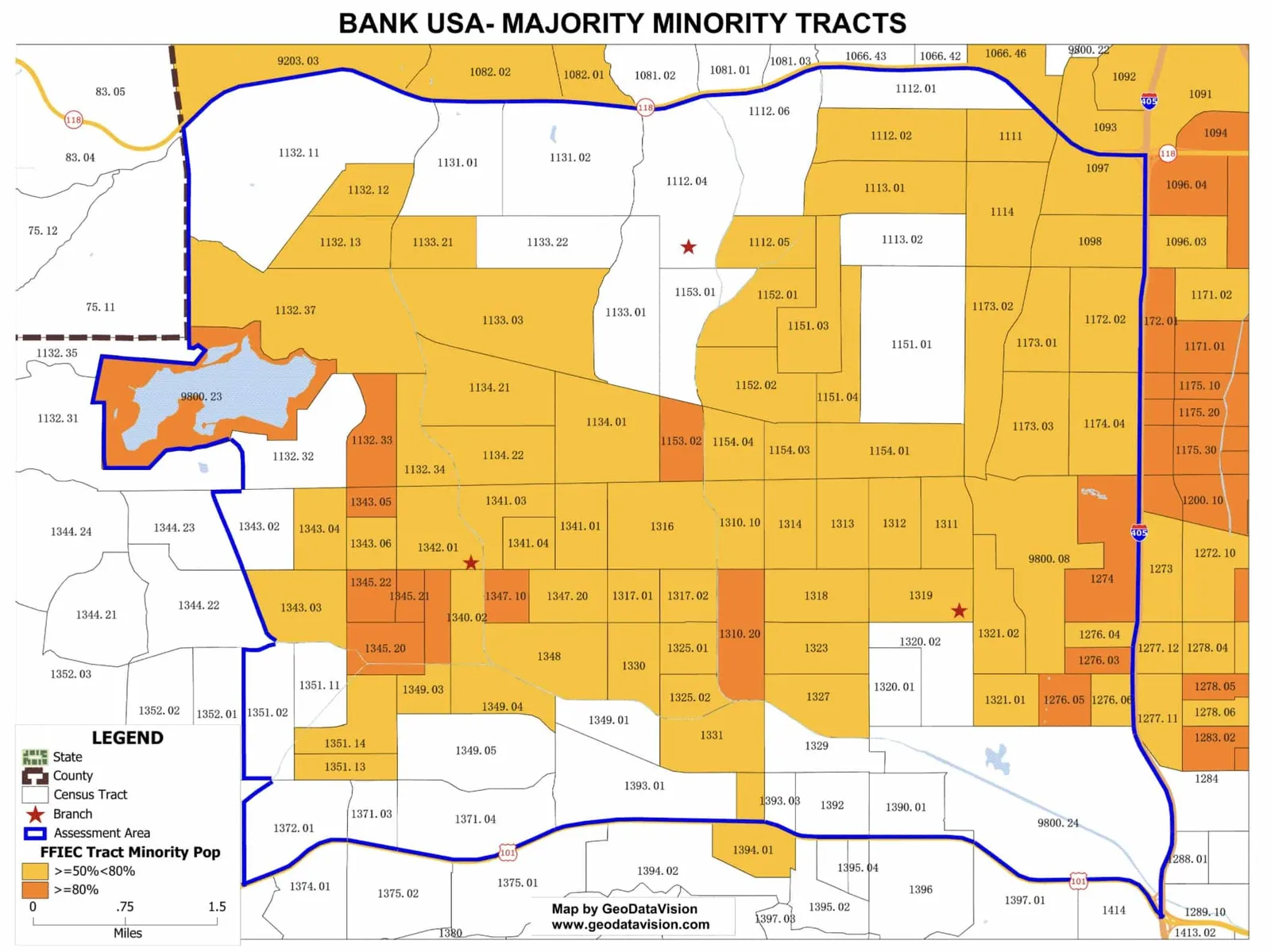 Sample demographic map displaying geographic population patterns.