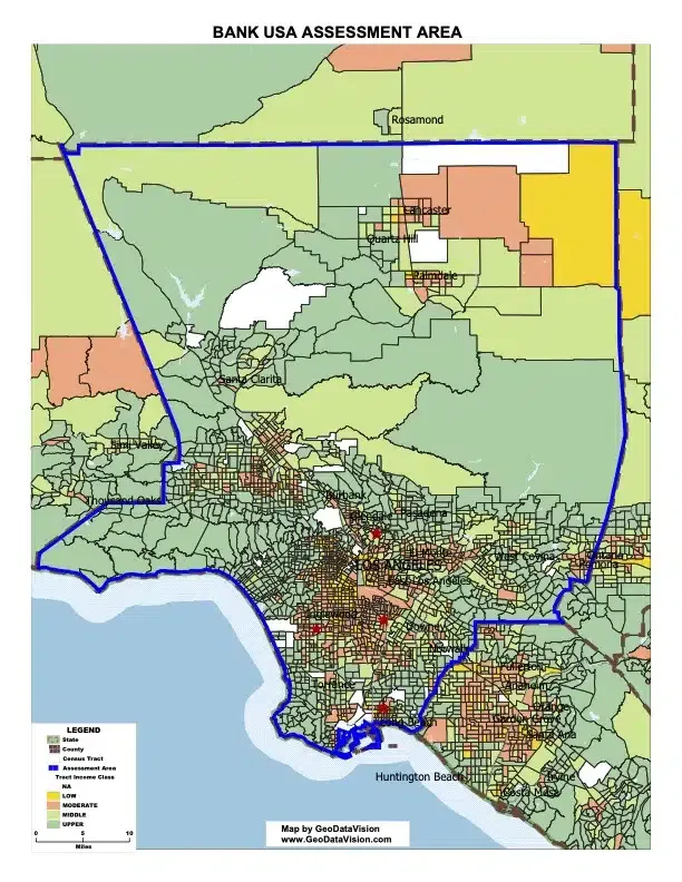 Close-up sample assessment area map of a dense urban area.