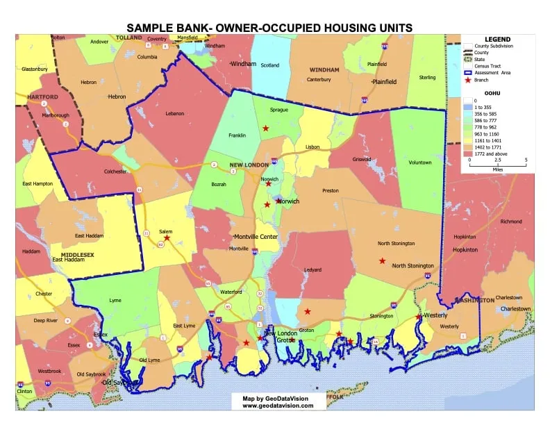 Sample bank map: owner-occupied housing units by tract.