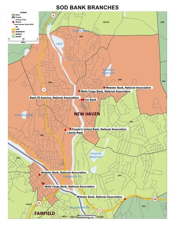 Sample map of branches and deposits from Summary of Deposits data.