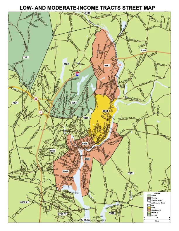 Sample street map marking low- and moderate-income census tracts.