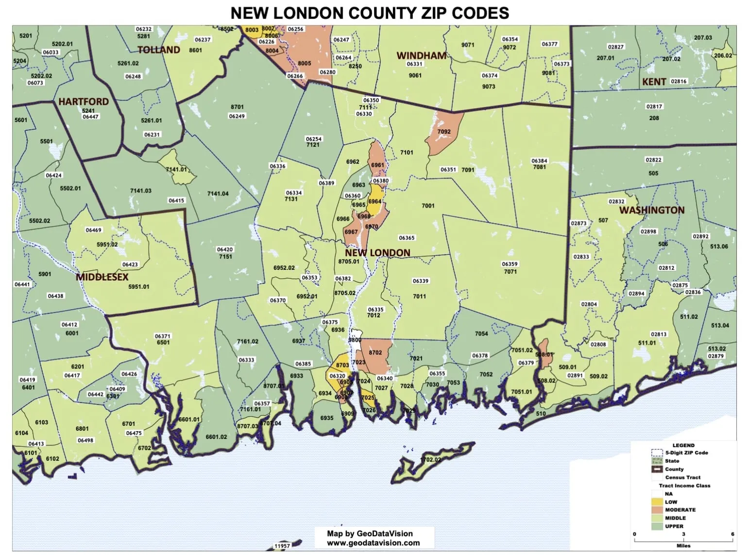 Sample zip code map with boundaries and labels.